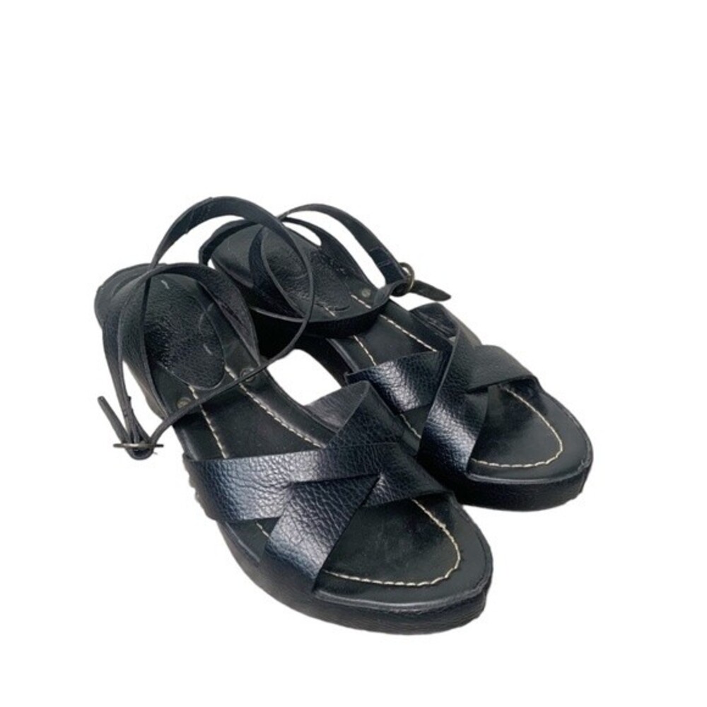 Frye Black Leather Reese Strap Ankle Heels Size 8 Women
